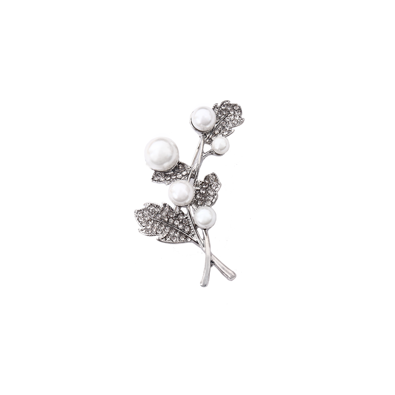 パール、花ブローチ